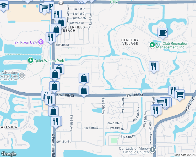 map of restaurants, bars, coffee shops, grocery stores, and more near 3033 Newport H in Deerfield Beach