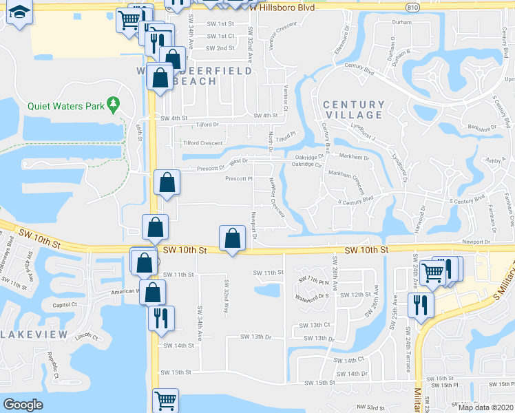 map of restaurants, bars, coffee shops, grocery stores, and more near 97 Newport D in Deerfield Beach