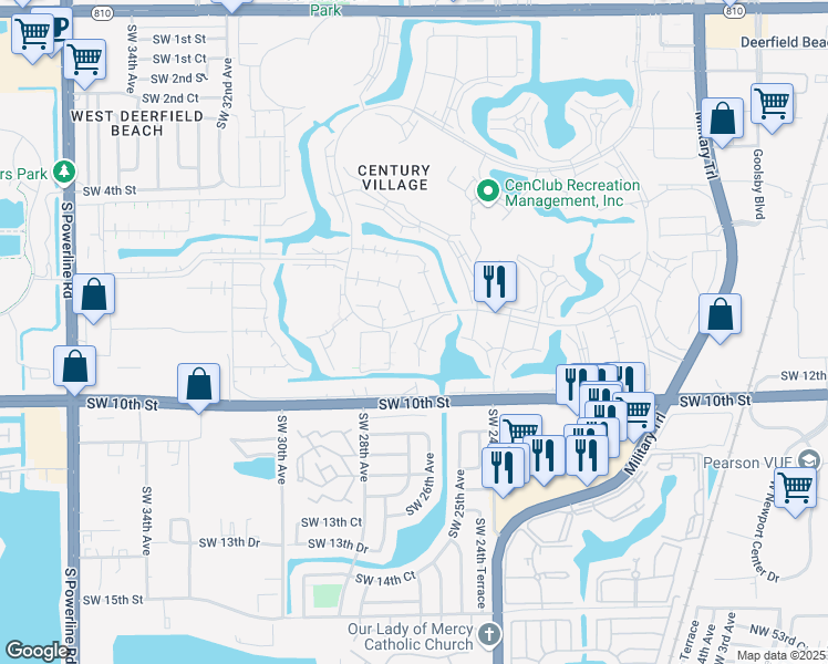 map of restaurants, bars, coffee shops, grocery stores, and more near 325 Oakridge North in Deerfield Beach