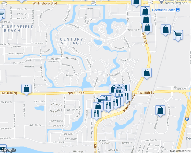 map of restaurants, bars, coffee shops, grocery stores, and more near 105 Harwood Drive in Deerfield Beach
