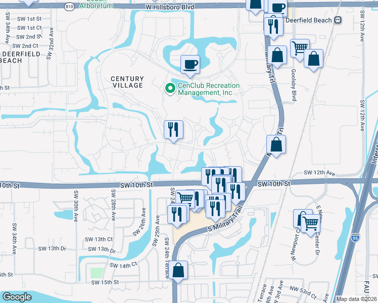 map of restaurants, bars, coffee shops, grocery stores, and more near 39 Harwood B in Deerfield Beach