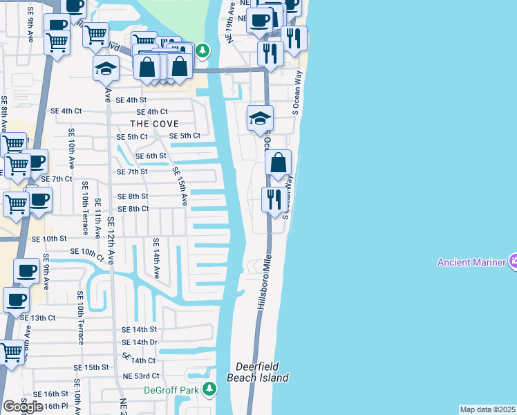 map of restaurants, bars, coffee shops, grocery stores, and more near 815 Southeast 19th Avenue in Deerfield Beach