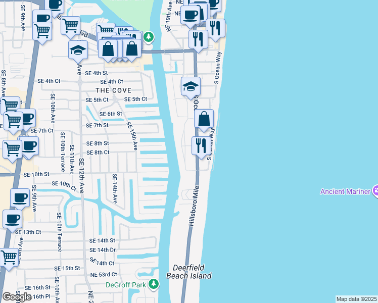 map of restaurants, bars, coffee shops, grocery stores, and more near 815 Southeast 19th Avenue in Deerfield Beach