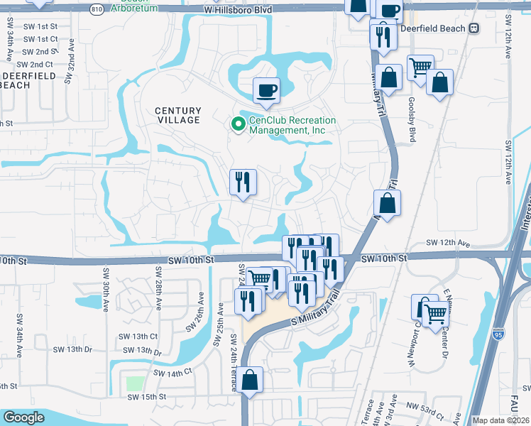 map of restaurants, bars, coffee shops, grocery stores, and more near 39 Harwood B in Deerfield Beach