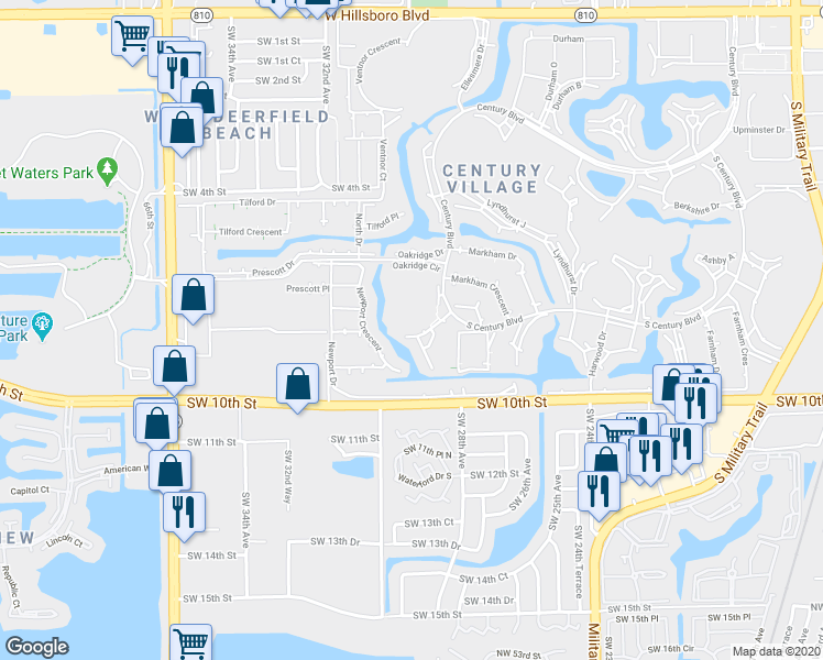 map of restaurants, bars, coffee shops, grocery stores, and more near 4064 Oakridge F in Deerfield Beach