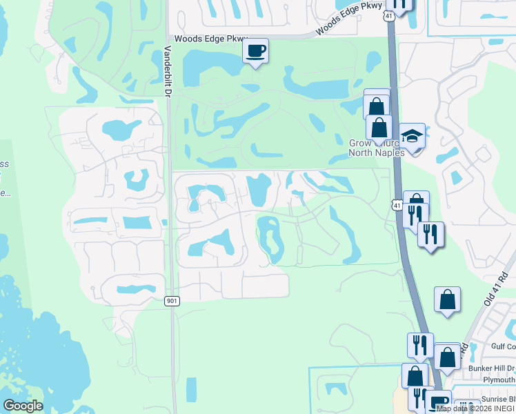 map of restaurants, bars, coffee shops, grocery stores, and more near 586 Retreat Drive in Naples