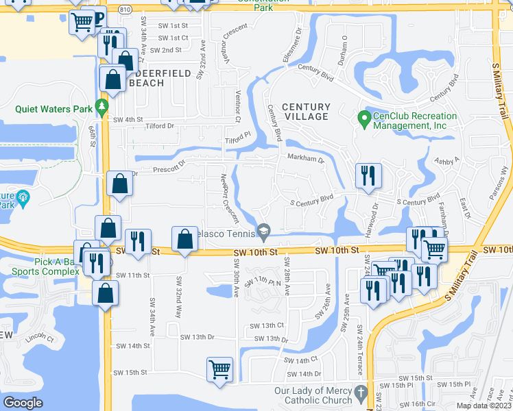 map of restaurants, bars, coffee shops, grocery stores, and more near 4064 Oakridge F in Deerfield Beach