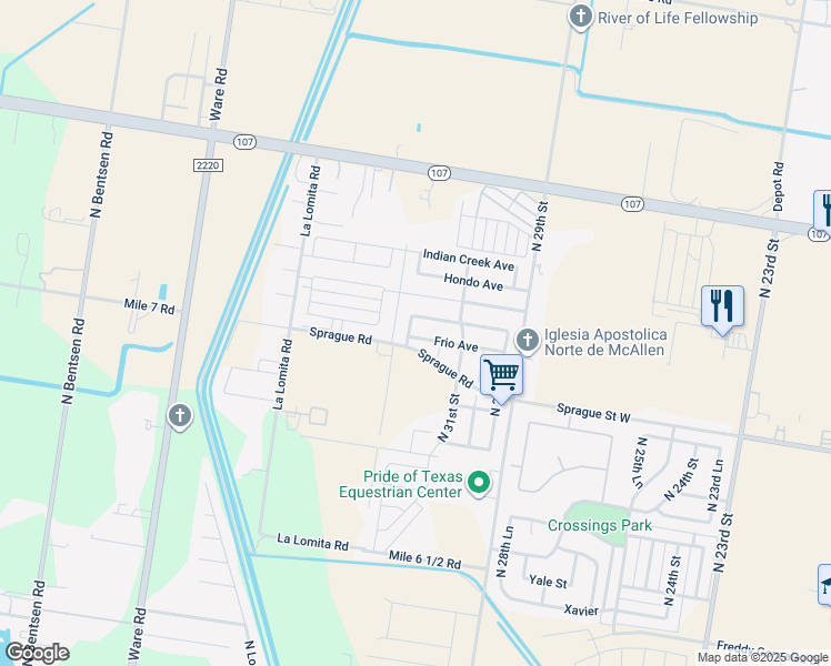 map of restaurants, bars, coffee shops, grocery stores, and more near 3300 Fuerte Avenue in McAllen