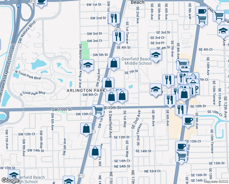 map of restaurants, bars, coffee shops, grocery stores, and more near 830 South Deerfield Avenue in Deerfield Beach