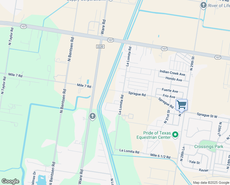 map of restaurants, bars, coffee shops, grocery stores, and more near 10921 La Lomita Road in McAllen