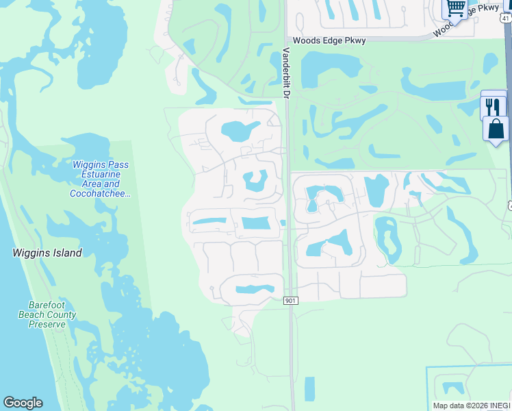 map of restaurants, bars, coffee shops, grocery stores, and more near 15108 Royal Fern Court in Naples