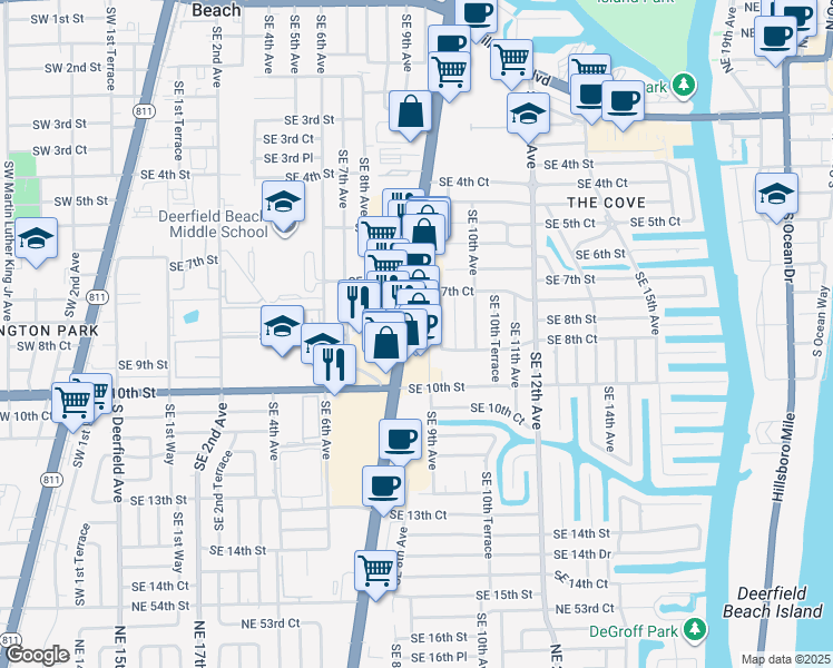map of restaurants, bars, coffee shops, grocery stores, and more near 780 South Federal Highway in Deerfield Beach