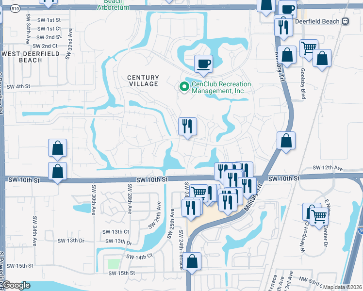 map of restaurants, bars, coffee shops, grocery stores, and more near 105 Harwood Drive in Deerfield Beach