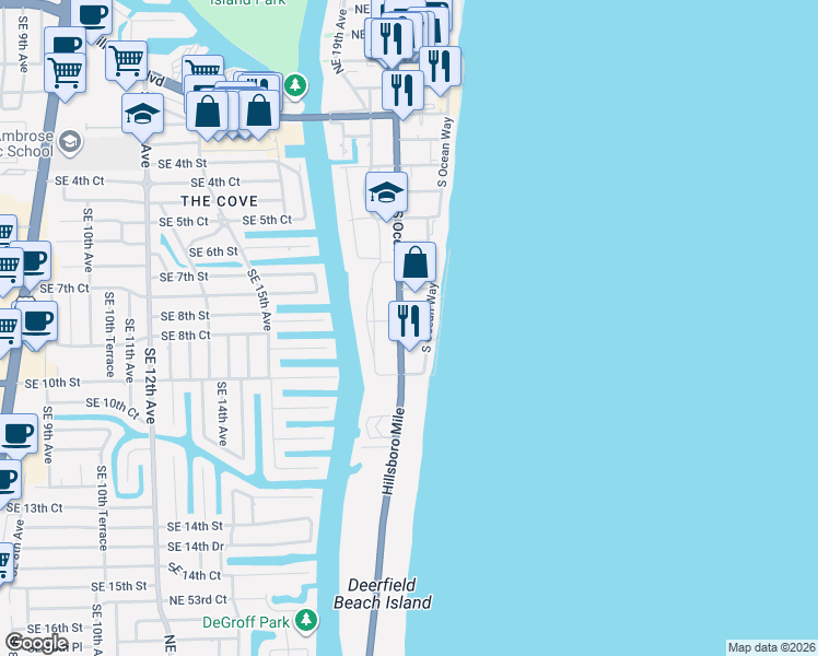 map of restaurants, bars, coffee shops, grocery stores, and more near in Deerfield Beach
