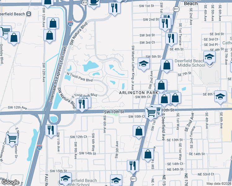 map of restaurants, bars, coffee shops, grocery stores, and more near 522 Trace Circle in Deerfield Beach