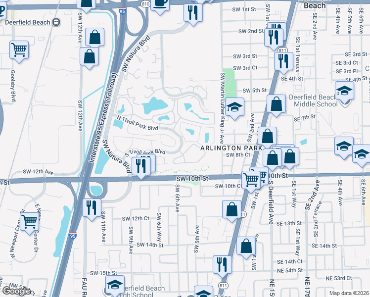 map of restaurants, bars, coffee shops, grocery stores, and more near 522 Trace Circle in Deerfield Beach