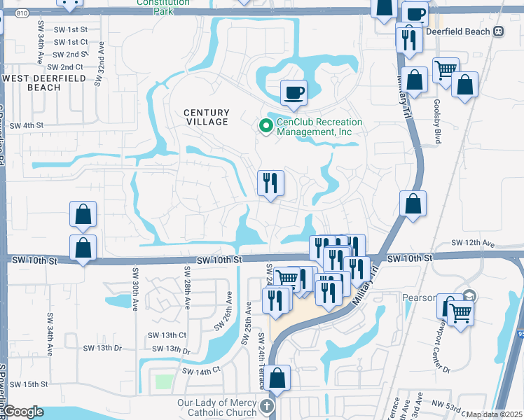 map of restaurants, bars, coffee shops, grocery stores, and more near 105 Harwood Drive in Deerfield Beach