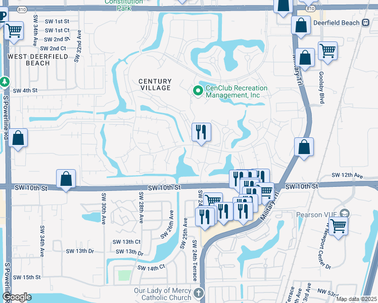 map of restaurants, bars, coffee shops, grocery stores, and more near 43 Harwood Crescent in Deerfield Beach