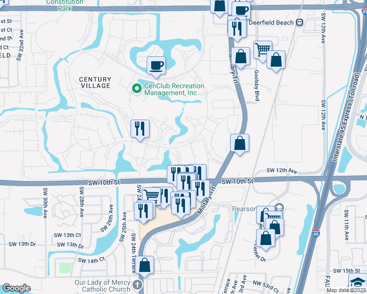 map of restaurants, bars, coffee shops, grocery stores, and more near 309 Farnham M in Deerfield Beach