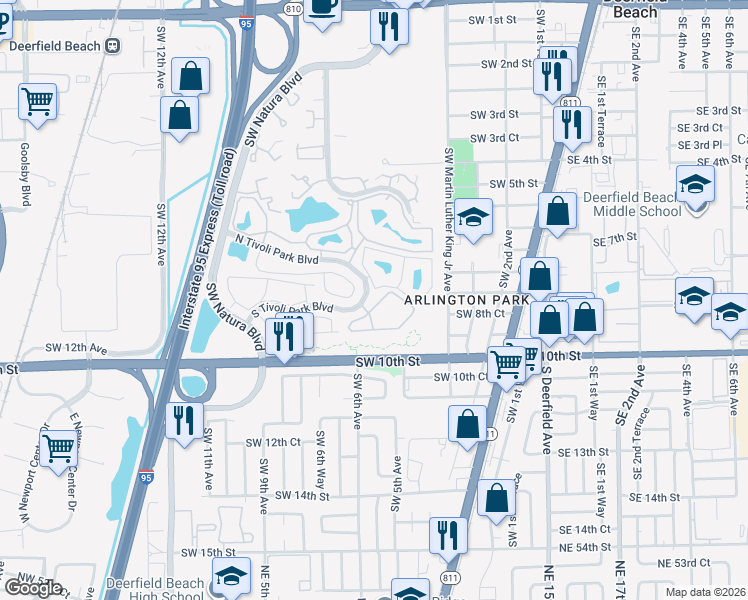 map of restaurants, bars, coffee shops, grocery stores, and more near 522 Trace Circle in Deerfield Beach
