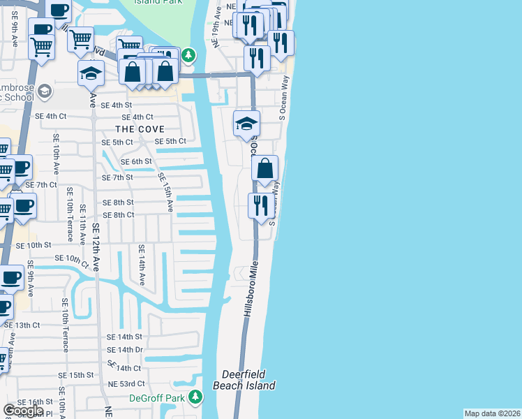map of restaurants, bars, coffee shops, grocery stores, and more near in Deerfield Beach