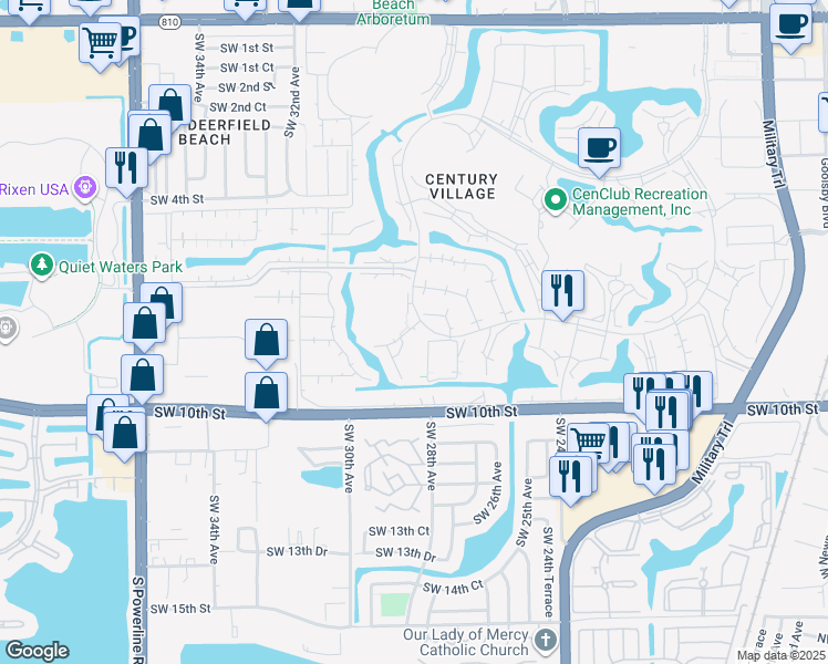 map of restaurants, bars, coffee shops, grocery stores, and more near 154 Oakridge K in Deerfield Beach