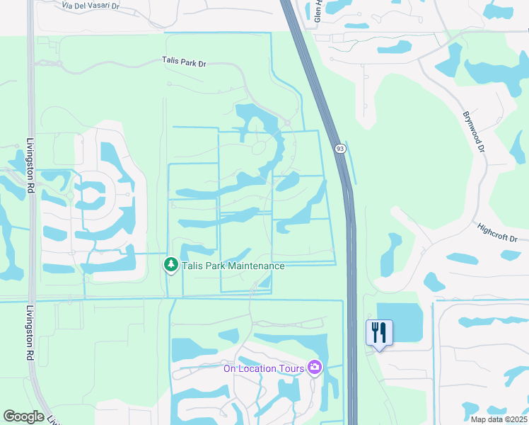 map of restaurants, bars, coffee shops, grocery stores, and more near 16415 Talis Park Drive in Naples