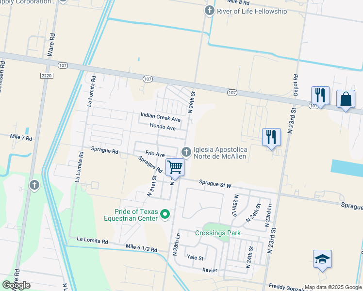 map of restaurants, bars, coffee shops, grocery stores, and more near 2912 Fuerte Avenue in McAllen