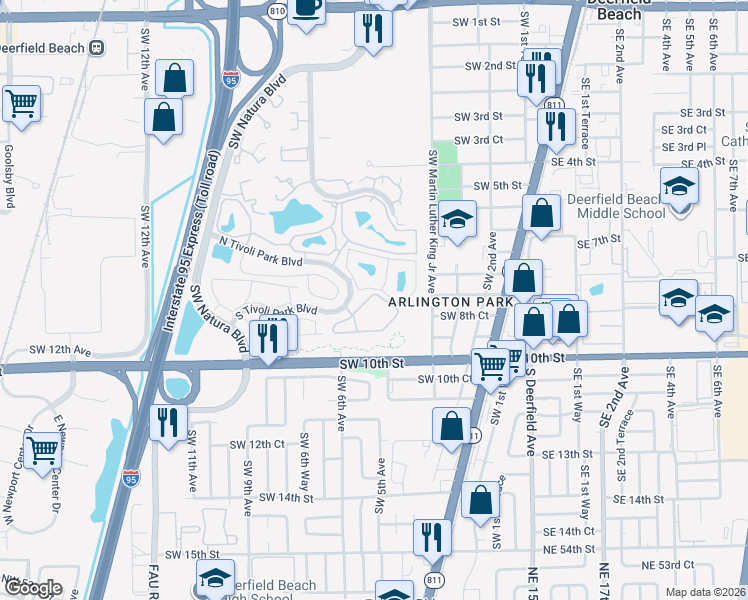 map of restaurants, bars, coffee shops, grocery stores, and more near 522 Trace Circle in Deerfield Beach