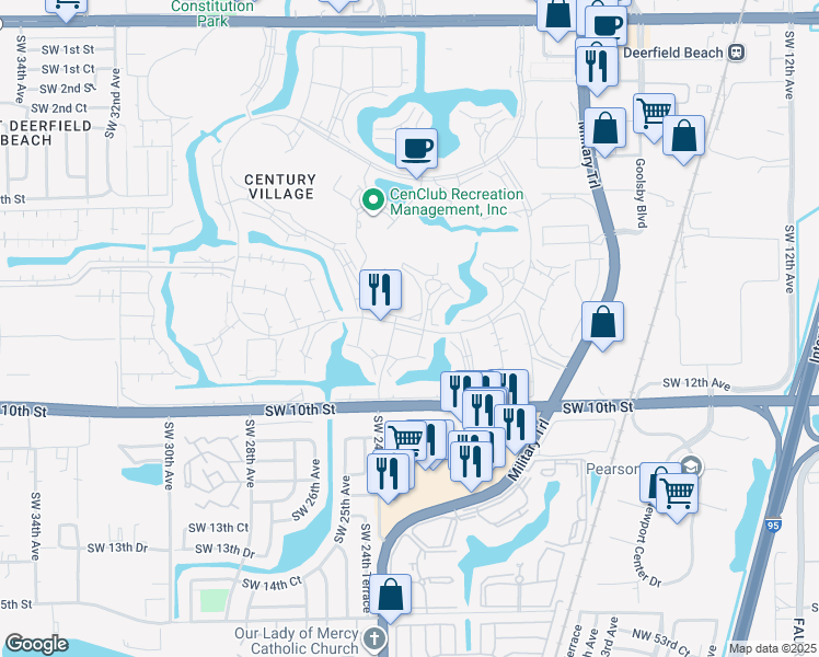 map of restaurants, bars, coffee shops, grocery stores, and more near 39 Harwood B in Deerfield Beach