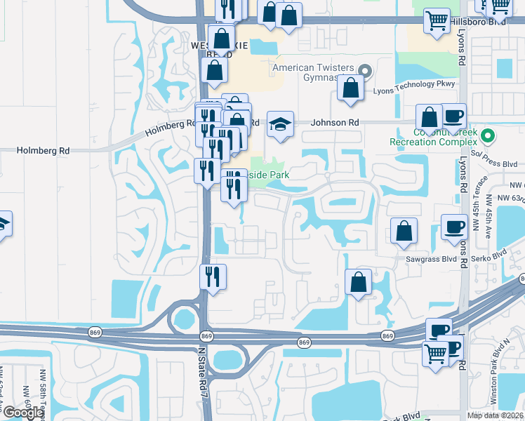 map of restaurants, bars, coffee shops, grocery stores, and more near 5532 Lake Tern Court in Coconut Creek