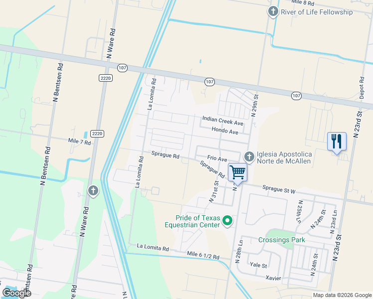 map of restaurants, bars, coffee shops, grocery stores, and more near 11011 North 32nd Lane in McAllen