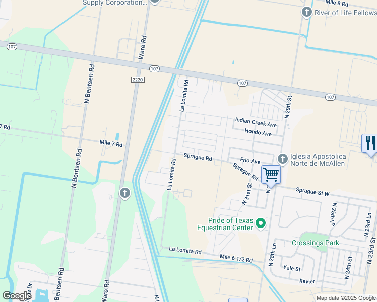 map of restaurants, bars, coffee shops, grocery stores, and more near 3505 Frio Avenue in McAllen
