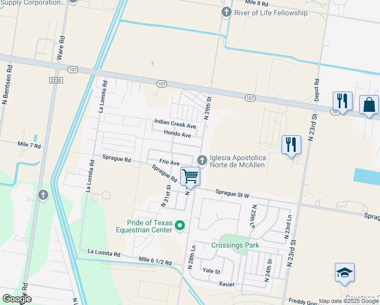 map of restaurants, bars, coffee shops, grocery stores, and more near 2912 Fuerte Avenue in McAllen