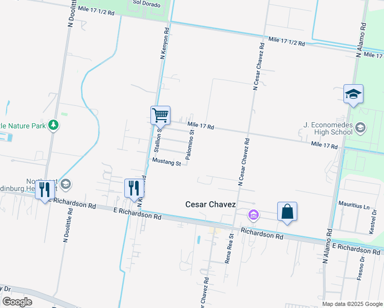 map of restaurants, bars, coffee shops, grocery stores, and more near 1304 Palomino St in Edinburg