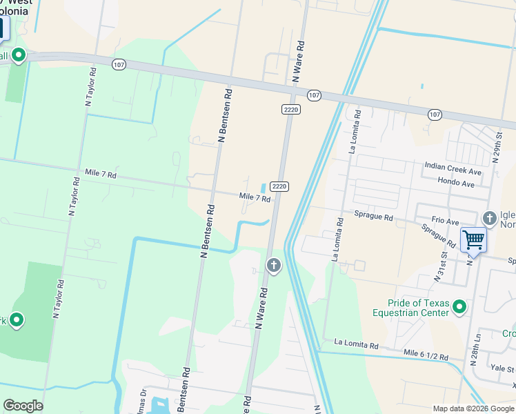 map of restaurants, bars, coffee shops, grocery stores, and more near 11000 North 42nd Street in McAllen