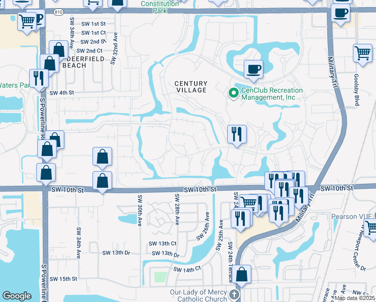 map of restaurants, bars, coffee shops, grocery stores, and more near 401 Markham East in Deerfield Beach
