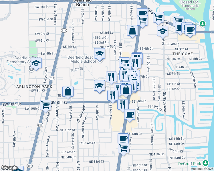 map of restaurants, bars, coffee shops, grocery stores, and more near 750 Southeast 6th Avenue in Deerfield Beach