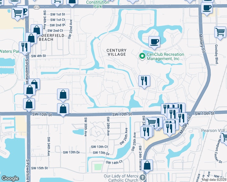 map of restaurants, bars, coffee shops, grocery stores, and more near 401 Markham East in Deerfield Beach