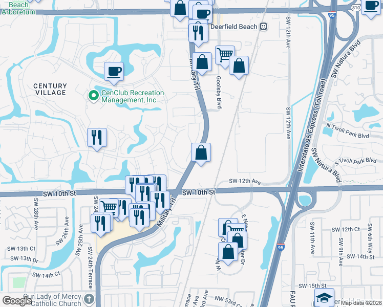 map of restaurants, bars, coffee shops, grocery stores, and more near 840 South Military Trail in Deerfield Beach