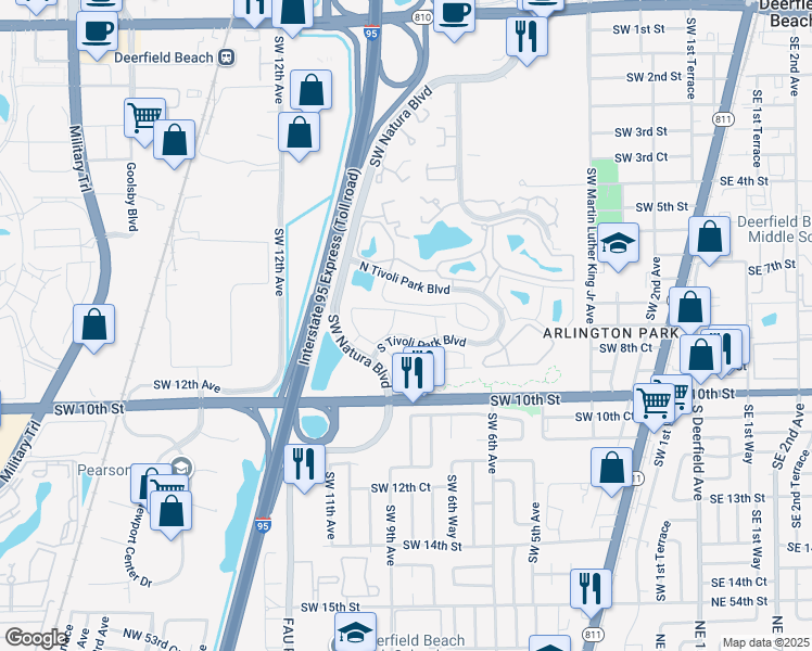 map of restaurants, bars, coffee shops, grocery stores, and more near 815 Spring Circle in Deerfield Beach