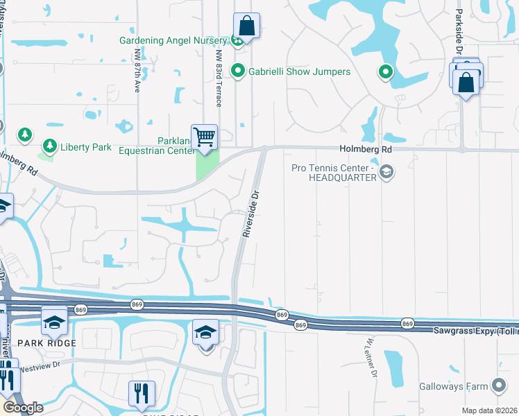 map of restaurants, bars, coffee shops, grocery stores, and more near 6300 Riverside Drive in Parkland