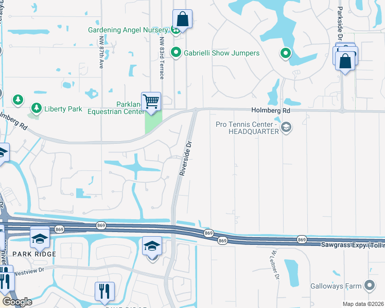 map of restaurants, bars, coffee shops, grocery stores, and more near 6300 Riverside Drive in Parkland