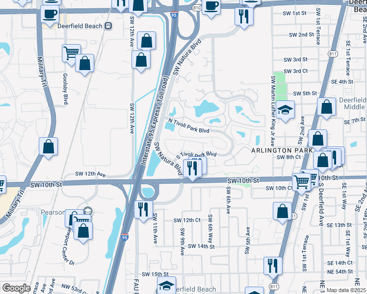 map of restaurants, bars, coffee shops, grocery stores, and more near 815 Spring Circle in Deerfield Beach