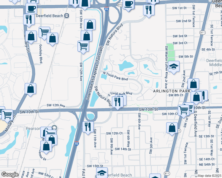 map of restaurants, bars, coffee shops, grocery stores, and more near 977 Spring Circle in Deerfield Beach