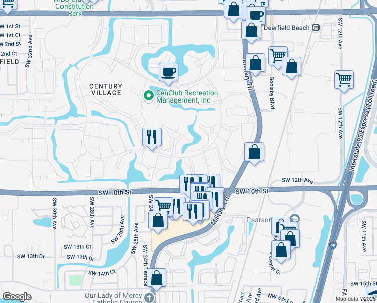 map of restaurants, bars, coffee shops, grocery stores, and more near 309 Farnham M in Deerfield Beach