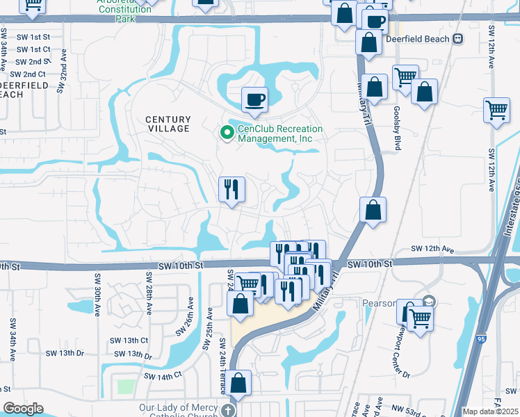 map of restaurants, bars, coffee shops, grocery stores, and more near 39 Harwood B in Deerfield Beach