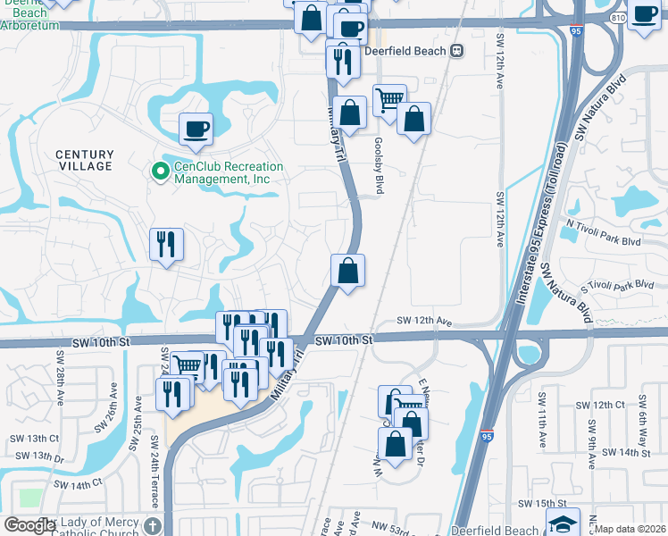 map of restaurants, bars, coffee shops, grocery stores, and more near 840 South Military Trail in Deerfield Beach