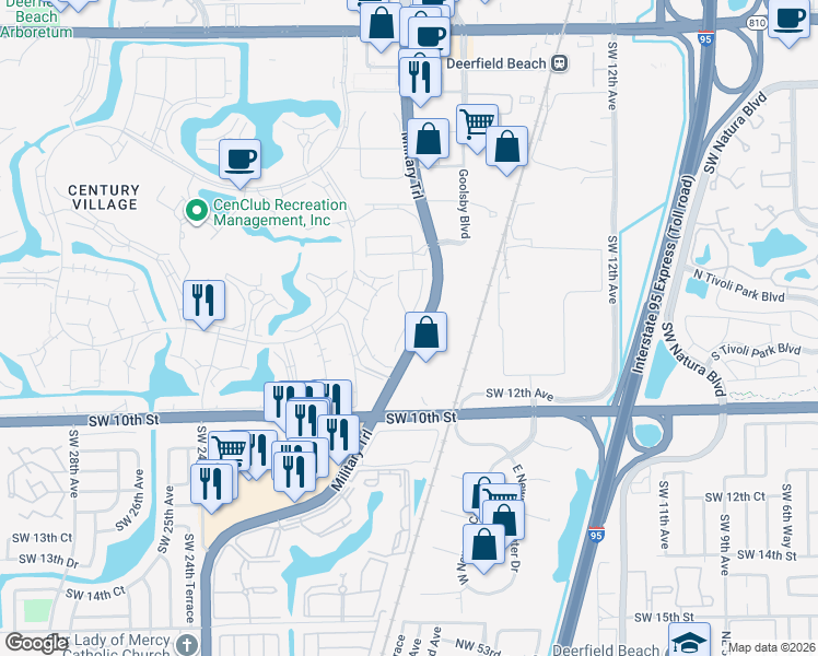 map of restaurants, bars, coffee shops, grocery stores, and more near 840 South Military Trail in Deerfield Beach