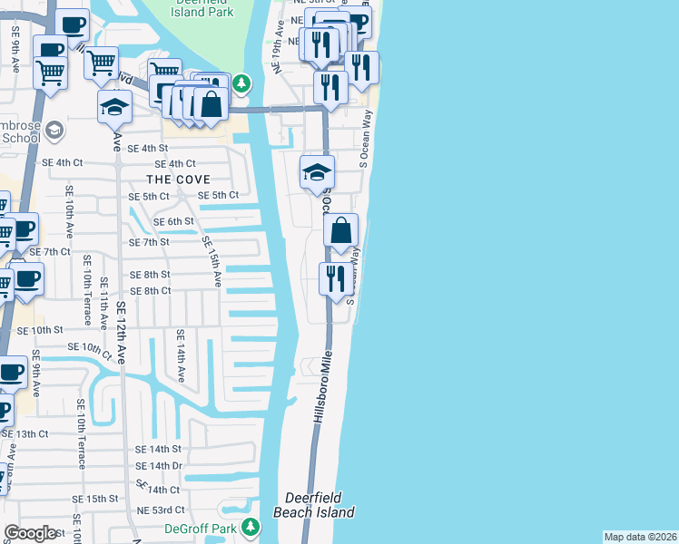 map of restaurants, bars, coffee shops, grocery stores, and more near 800 Southeast 20th Avenue in Deerfield Beach